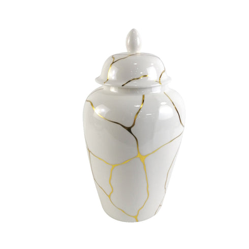 Gold & White Patterned Jar